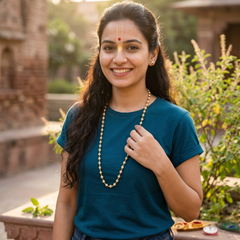 🌿 Golden Plated Tulsi Mala + 🎁 FREE Gift (5 Mukhi Rudraksha)