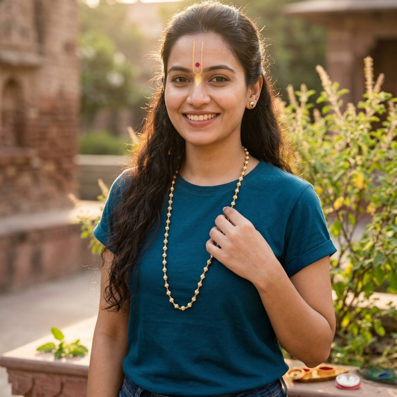 🌿 Golden Plated Tulsi Mala + 🎁 FREE Gift (5 Mukhi Rudraksha)