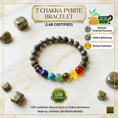🌈 7 Chakra Pyrite Bracelet + 🎁 Gift (Laxmi Ji Silver-Plated Coin) – Certified