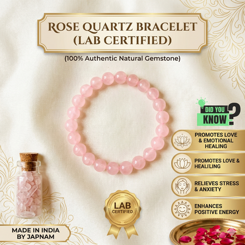 💖 Love Attraction Bracelet (Original Rose Quartz) + 🪙 Gift (Laxmi Ji Silver-Plated Coin)