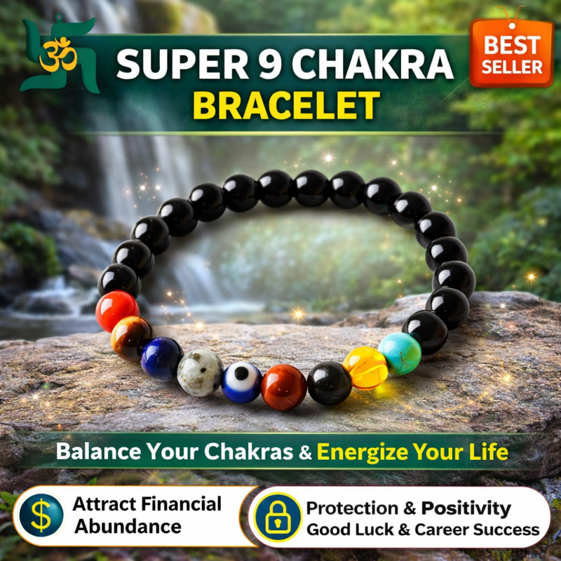 🌟 Super 9 Chakra Bracelet + 🪙 Gift (Laxmi Ji Silver-Plated Coin)