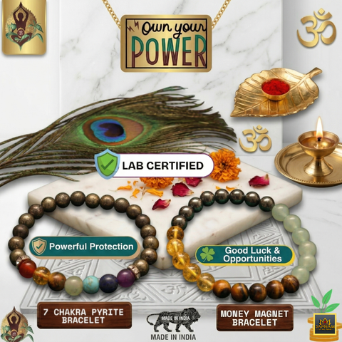 Money Magnet Fusion Band + 7 Chakra Pyrite Bracelet Combo (Lab certified) – Amplify Wealth & Balance ✨💰+ Gift 🎁 Laxmi Silver Plated Coin