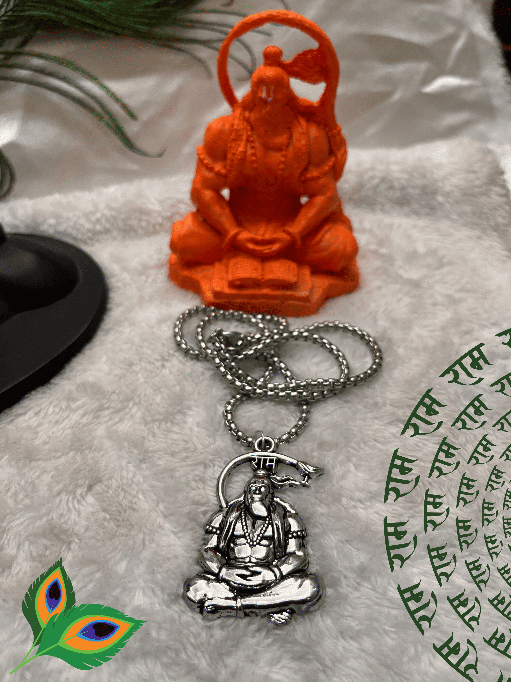 Meditation Hanuman Ji - Hanuman Raksha Kavach Silver Pendant Chain + Modern 5 Mukhi Rudraksha Bracelet Combo + Mysterious🎁Gift