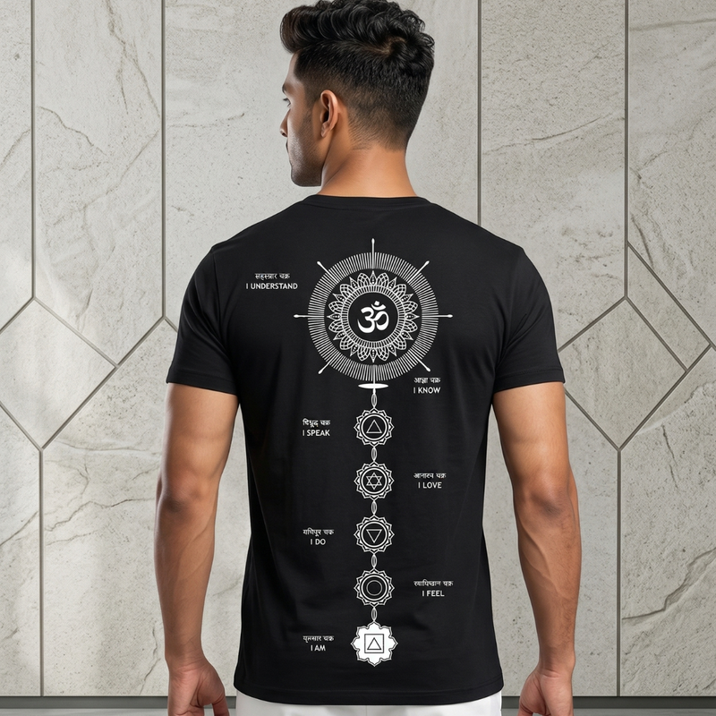 🕉️ Divine OM 7 Chakra Cotton Premium T-Shirt & 📿Metal Dhan Yog Bracelet