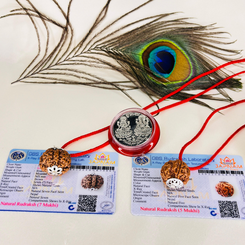 🌟Wealth & Balance : 7 Mukhi + 5 Mukhi Rudraksha Combo (Lab Certified) with 🎁 Laxmi Silver-Plated Gift Coin – For Wealth, Balance & Spiritual Growth