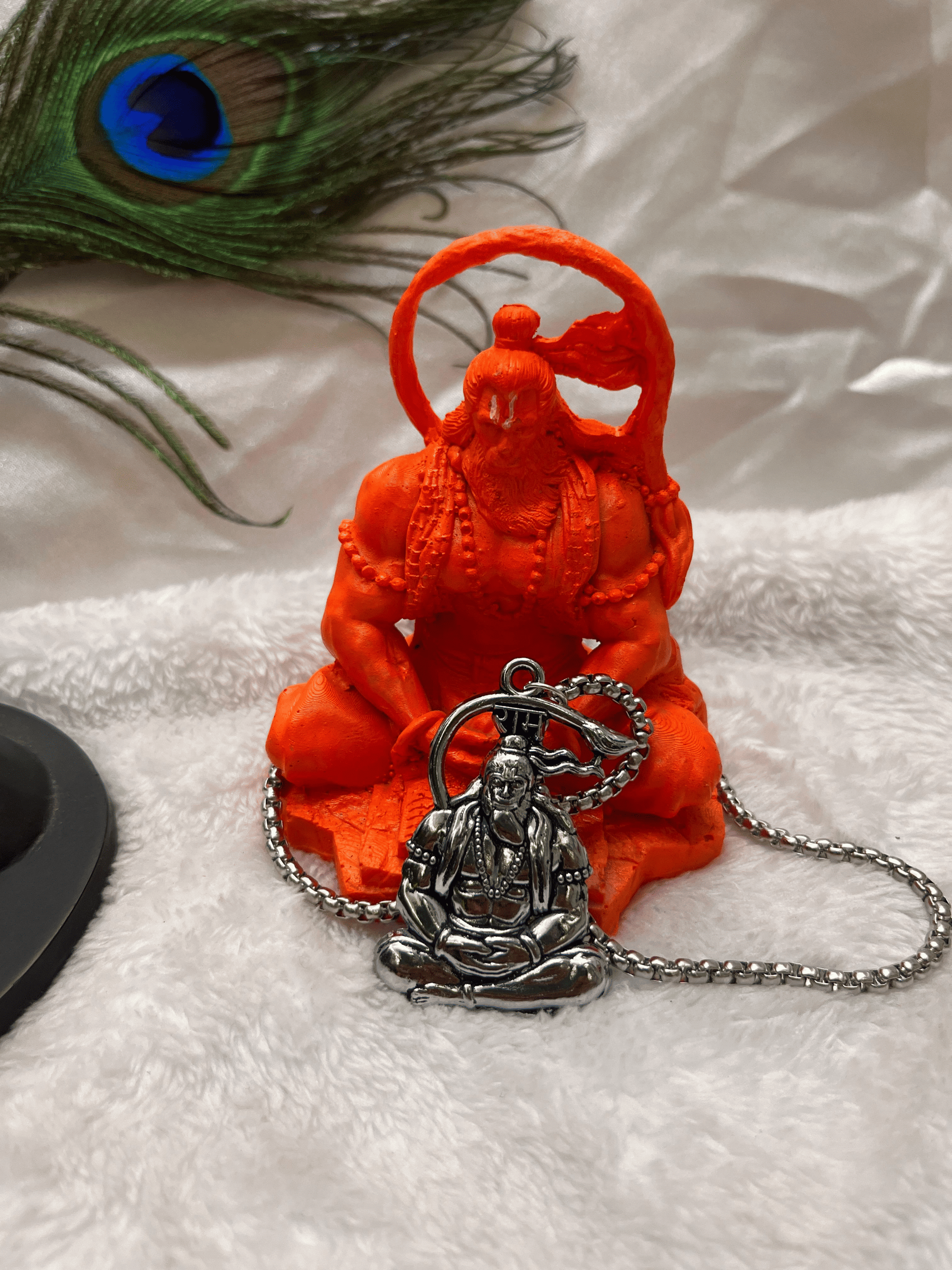 Meditation Hanuman Ji - Hanuman Raksha Kavach Silver Pendant Chain + Modern 5 Mukhi Rudraksha Bracelet Combo + Mysterious🎁Gift