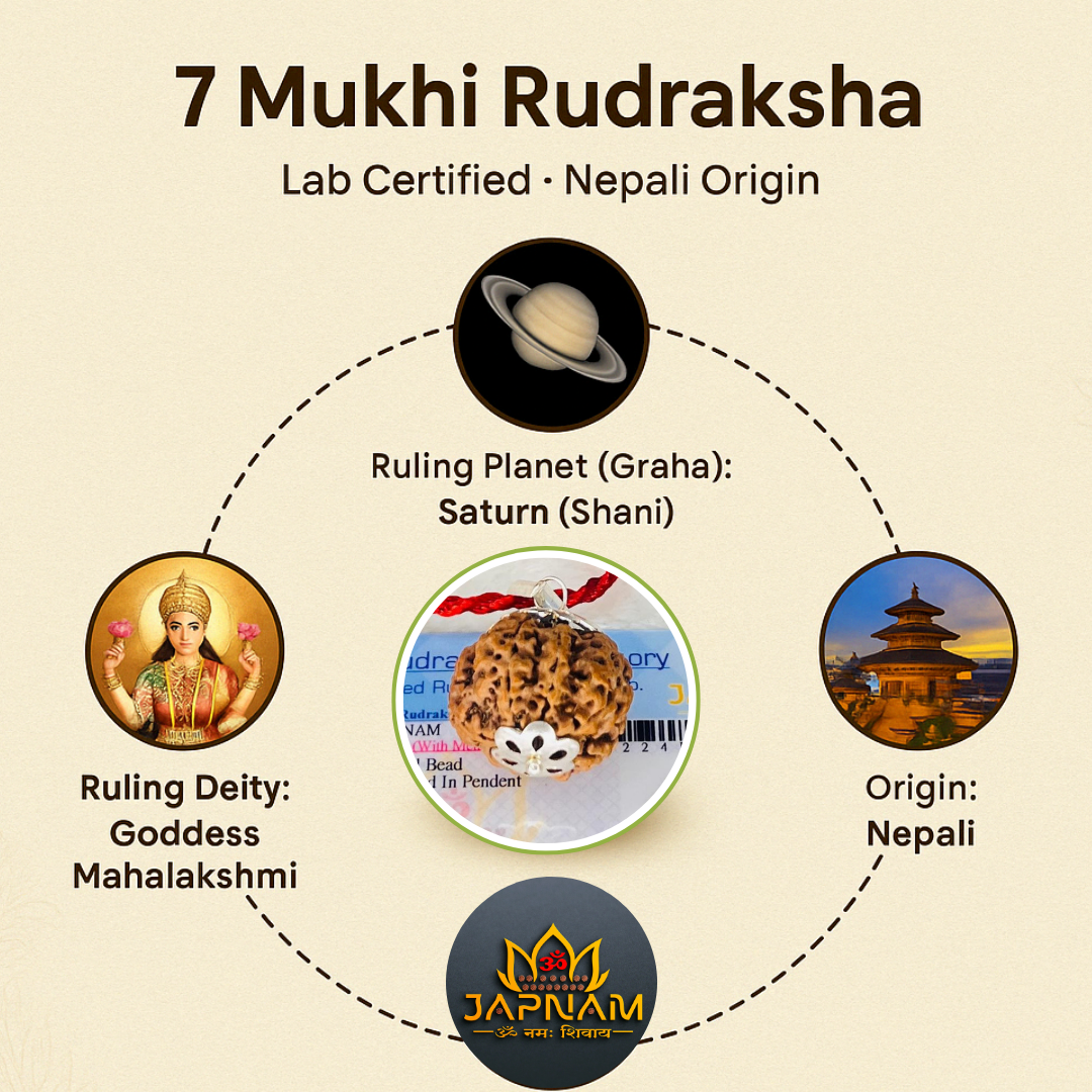 (1 +1+Gift) 7 Mukhi Rudraksha Combo + Modern 5 Mukhi Rudraksha Bracelet (Lab Certified) with Gift 🎁 Laxmi Silver Plated Coin