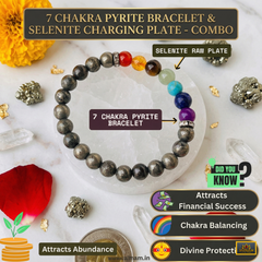 🌈 7 Chakra Pyrite Bracelet + ✨ Selenite Plate Combo (Certified) + 🪙 Gift (Laxmi Ji Silver-Plated Coin)