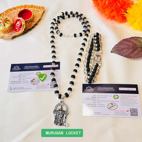 🌿 Silver-Plated Eternal Karungali Malai with Murugan Locket + bracelet combo (Lab certified) - 🎁 Free Gift🖤✨