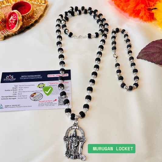 🌿 Silver-Plated Eternal Karungali Malai with Murugan Locket + bracelet combo (Lab certified) - 🎁 Free Gift🖤✨