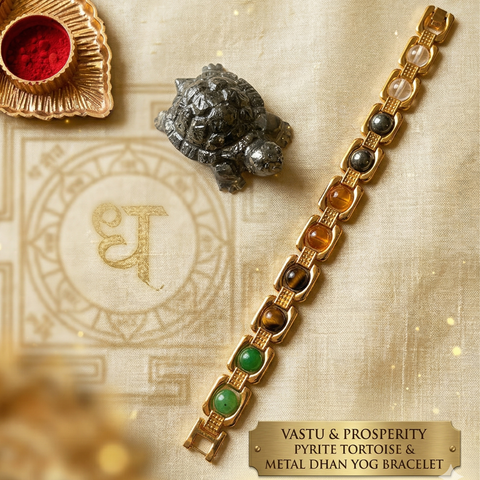 🐢 Vastu & Prosperity Pyrite Tortoise & Metal Dhan Yog Bracelet