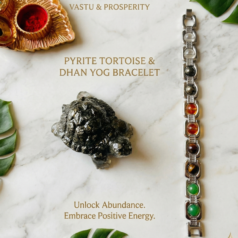 🐢 Vastu & Prosperity Pyrite Tortoise & Metal Dhan Yog Bracelet