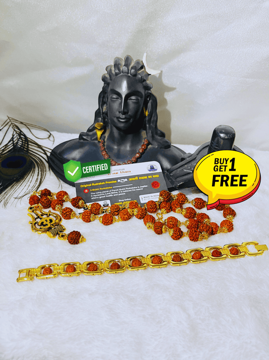 Golden Plated Mahadev Om Trisul Rudraksha Necklace/Mala +Mysterious🎁Gift