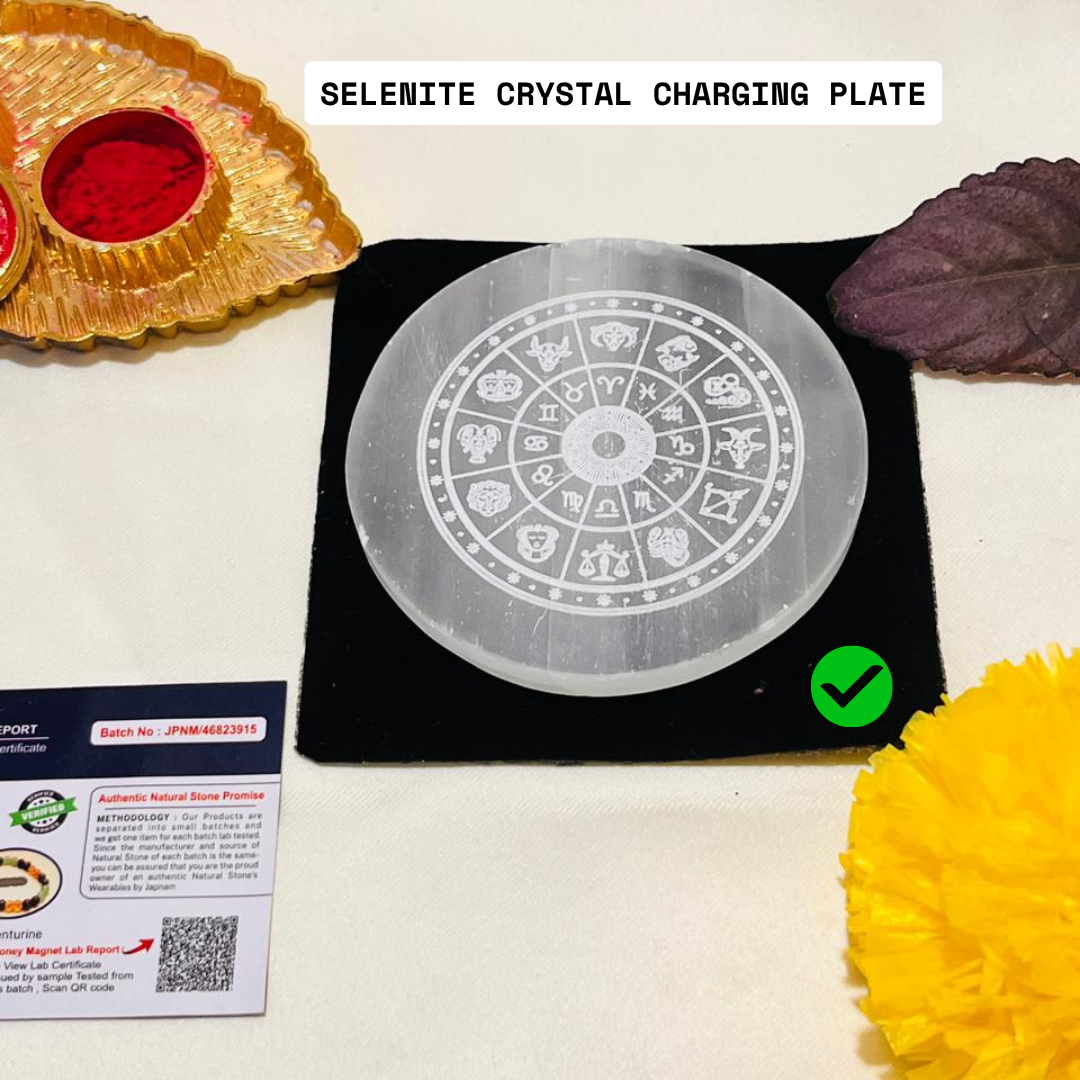 ✨ Selenite Crystal Charging Plate with Zodiac Sign + 🎁 Mysterious Gift