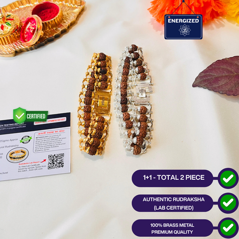 Modern [Golden Rudraksha Bracelet + Silver Rudraksha Bracelet] – 1+1 Combo (Lab-Certified) + 🎁 Mysterious Gift