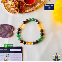 Money Magnet Fusion Band – Harness Prosperity with Pyrite, Tiger Eye, Citrine & Aventurine ✨💰+ Gift 🎁 Laxmi Silver Plated Coin