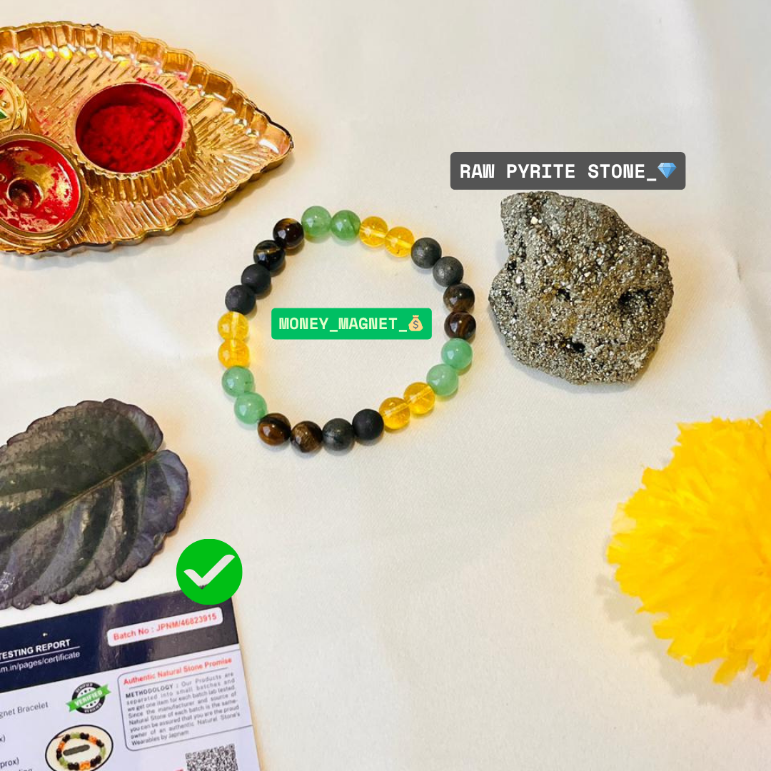💎 Raw Natural Pyrite Stone Cluster (80–120 GM) + Choice of Bracelet (Money Magnet OR Natural Pyrite) – Lab Certified