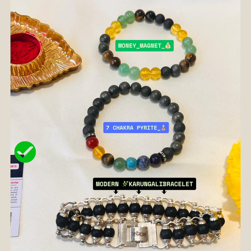 3-in-1 Divine Bracelet Kit – Choose Any 3 (Rudraksha, Karungali, Crystal) + Free Mysterious Gift 🎁