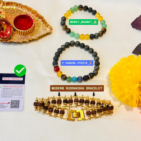 3-in-1 Divine Bracelet Kit – Choose Any 3 (Rudraksha, Karungali, Crystal) + Free Mysterious Gift 🎁
