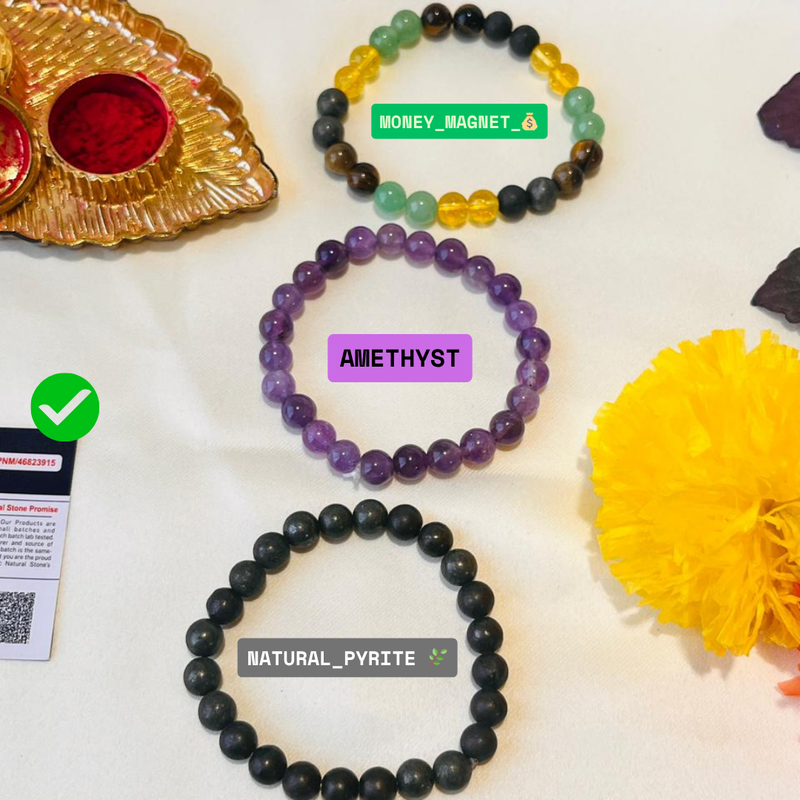 3-in-1 Divine Bracelet Kit – Choose Any 3 (Rudraksha, Karungali, Crystal) + Free Mysterious Gift 🎁