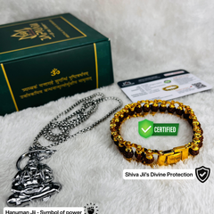 Meditation Hanuman Ji Silver Pendant With Chain + 5 Mukhi Rudraksha Bracelet Combo + 🎁 Surprise Gift