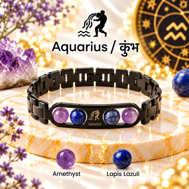 ♈ Metal Zodiac Rashi Bracelet – All 12 Signs ✨ Energized Natural Stone Bracelet