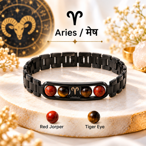 ♈ Metal Zodiac Rashi Bracelet – All 12 Signs ✨ Energized Natural Stone Bracelet