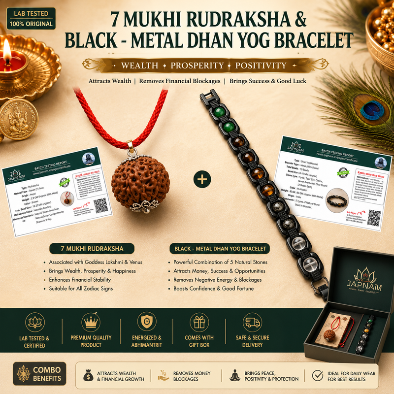 7 Mukhi Laxmi Rudraksha & [Black]-Metal Dhan Yog Bracelet – [Lab Certified]