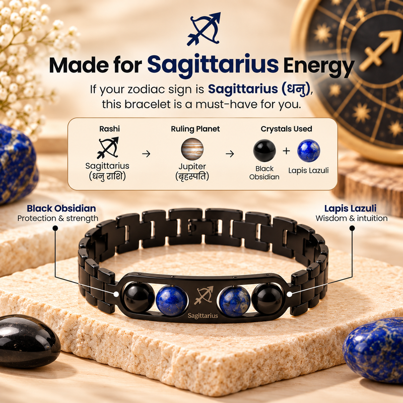 ♈ Metal Zodiac Rashi Bracelet – All 12 Signs ✨ Energized Natural Stone Bracelet