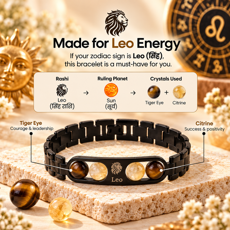 ♈ Metal Zodiac Rashi Bracelet – All 12 Signs ✨ Energized Natural Stone Bracelet
