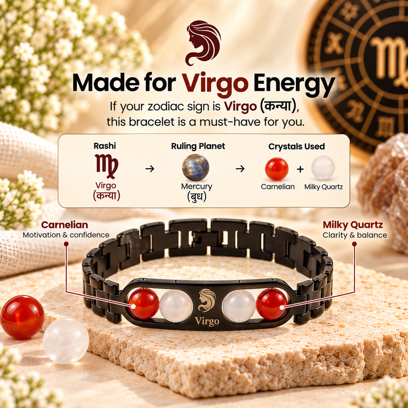 ♈ Metal Zodiac Rashi Bracelet – All 12 Signs ✨ Energized Natural Stone Bracelet