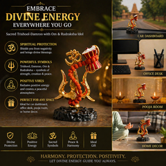 🔱 Divine Protection Combo – Golden Trishool-Damroo with Om & Rudraksha Idol + 🧿 Om Evil Eye Wall Hanging