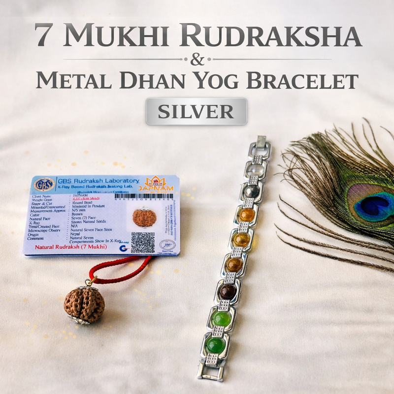 7 Mukhi Laxmi Rudraksha & Metal Dhan Yog Bracelet – [Lab Certified]