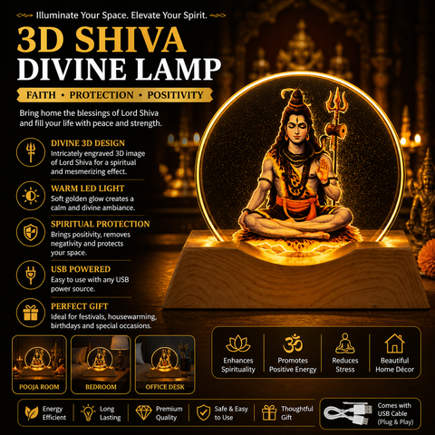 🕉️ 3D Lord Shiva Creative LED Lamp with Wooden Base