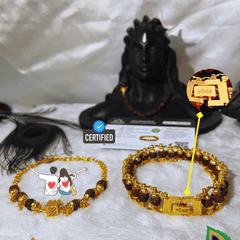 (1 +1+Gift) Golden Couple Rudraksha Designer Bracelets (5 Mukhi) - Elegant Combo with a Gift 🎁 Laxmi Silver Plated Coin💫
