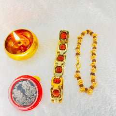 (1 +1+Gift) Golden Couple Rudraksha Designer Bracelets (5 Mukhi) - Elegant Combo with a Gift 🎁 Laxmi Silver Plated Coin💫