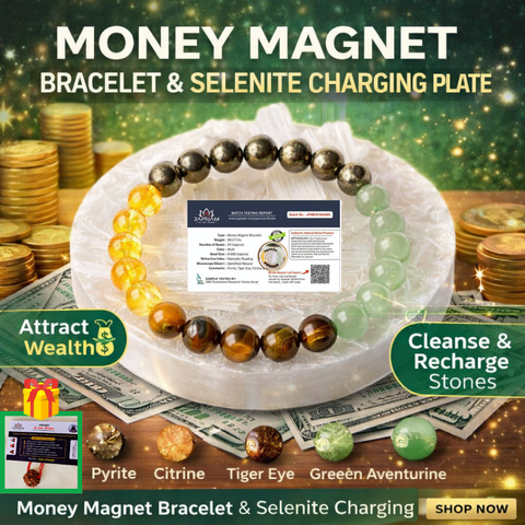 Lab certified - Money Magnet Bracelet + FREE (✨ Selenite Plate) - Combo + 📿Gift (5 mukhi rudraksha)
