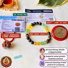 7 Mukhi Laxmi Rudraksha & Money Magnet Bracelet - Lab certified + 🎁 Free Silver-Plated Laxmi Coin