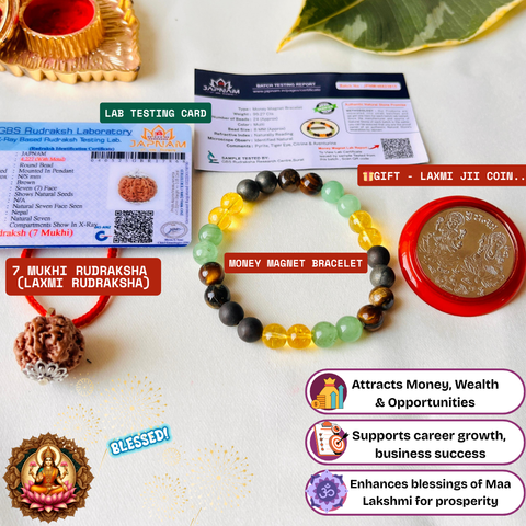 7 Mukhi Laxmi Rudraksha & Money Magnet Bracelet - Lab certified + 🎁 Free Silver-Plated Laxmi Coin