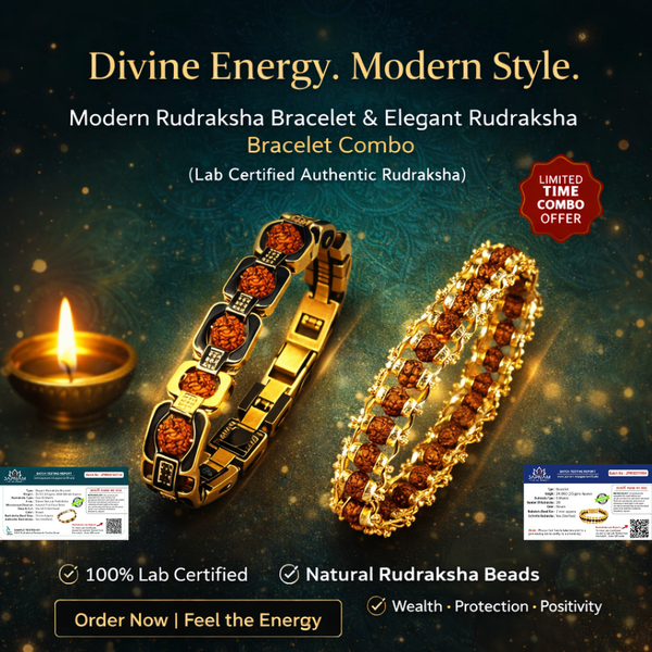 ✨ Modern Rudraksha Bracelet + Golden Elegant 5 Mukhi Bracelet Combo (Lab Tested) + Exclusive Mysterious 🎁 Gift
