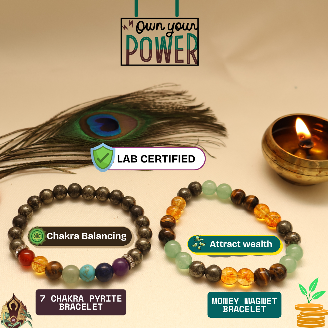 Money Magnet Fusion Band + 7 Chakra Pyrite Bracelet Combo – Amplify Wealth & Balance ✨💰+ Gift 🎁 Laxmi Silver Plated Coin