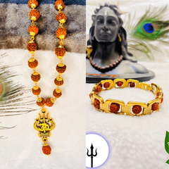 Trishul Om Rudraksha Mala & Elegant Bracelet Set [Lab Certified] + 🎁 FREE Laxmi Ji Silver Plated Coin