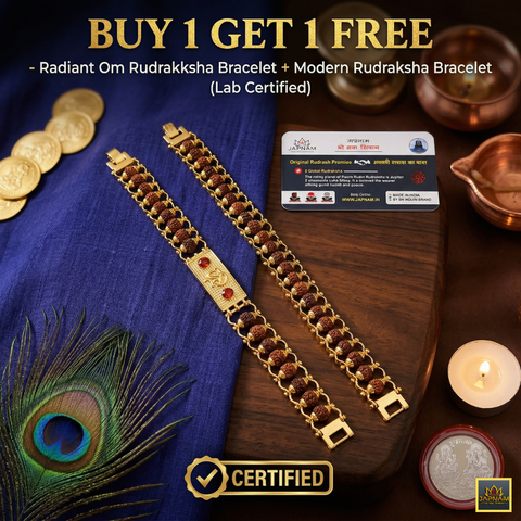 🌟 (Radiant Om + Modern) Rudraksha Bracelet combo (5 Mukhi) 📿 (Lab Tested) + 🎁 Free Laxmi Silver Plated Coin!