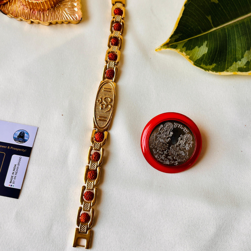 ✨ Elegant Om Rudraksha Gold-Plated Bracelet - (Anti-Tarnished & Authentic) + 🎁 Mysterious Gift