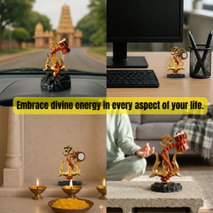 🔱 Divine Protection Combo – Golden Trishool-Damroo with Om & Rudraksha Idol + 🧿 Om Evil Eye Wall Hanging