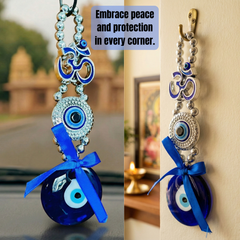 🔱 Divine Protection Combo – Golden Trishool-Damroo with Om & Rudraksha Idol + 🧿 Om Evil Eye Wall Hanging