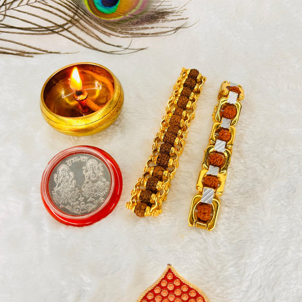 Divine Elegance Combo – Modern Rudraksha Bracelet & Dual-Tone Luxury Bracelet (Lab Tested) + Mystery Gift! 🎁