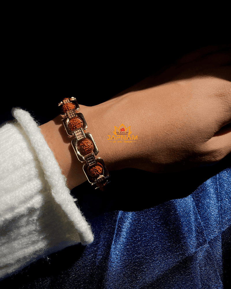 Gold Plated Essential 5 Mukhi Rudraksha Bracelet (Lab Certified) + Mysterious🎁Gift