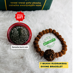 7 Mukhi Divine Rudraksha Bracelet - Original (Lab tested) + 𝐅𝐫𝐞𝐞 🎁 Laxmi Ganesha Silver Plated Coin