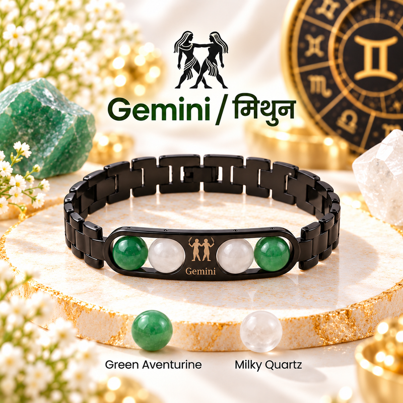♈ Metal Zodiac Rashi Bracelet – All 12 Signs ✨ Energized Natural Stone Bracelet